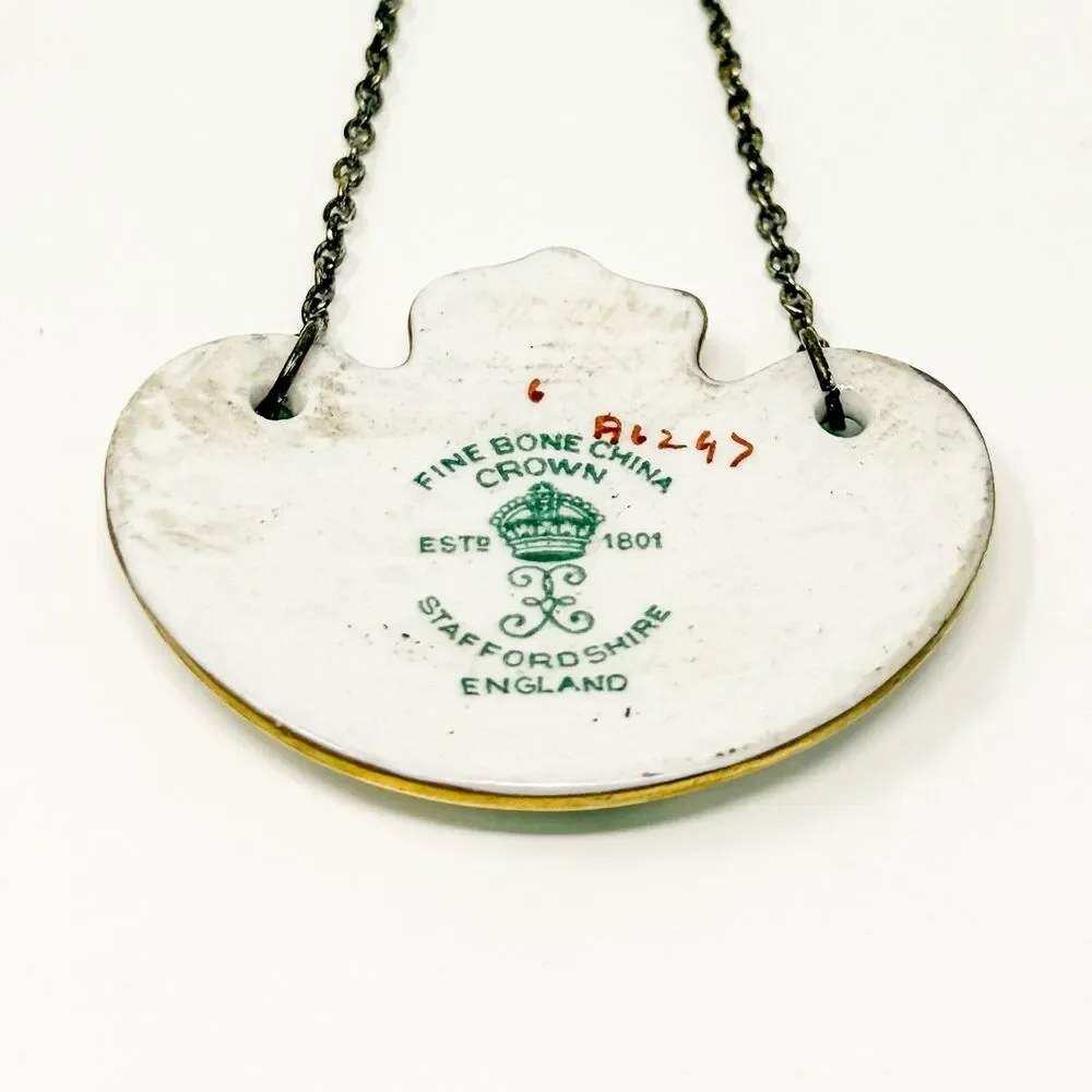 Vintage Crown Staffordshire Gin Decanter Label Fine Bone China w Chain